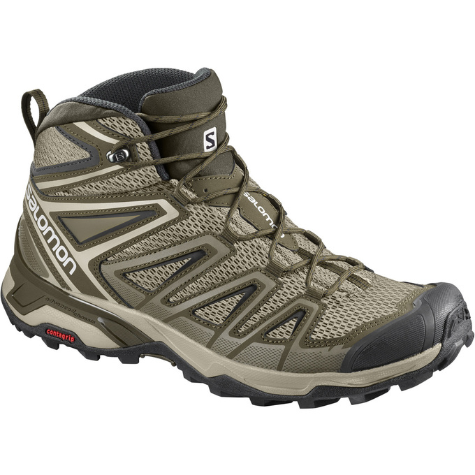 Buty Trekkingowe Męskie Salomon X ULTRA MID 3 AERO - Oliwkowe / Czarne - Polska (947-KEXULH)